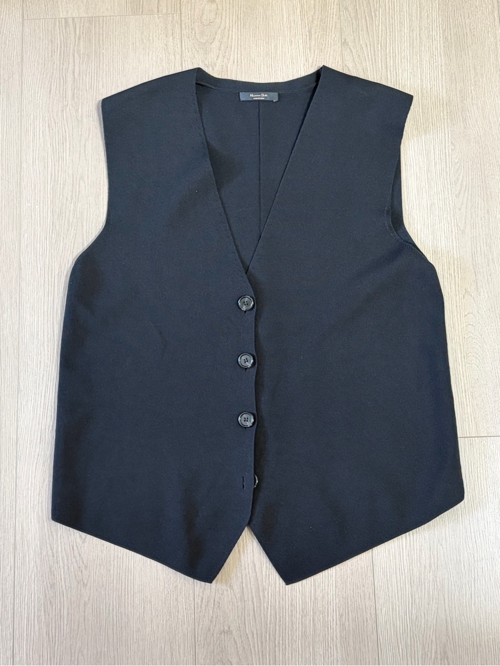 Massimo Dutti Black V-Neck Button Vest
